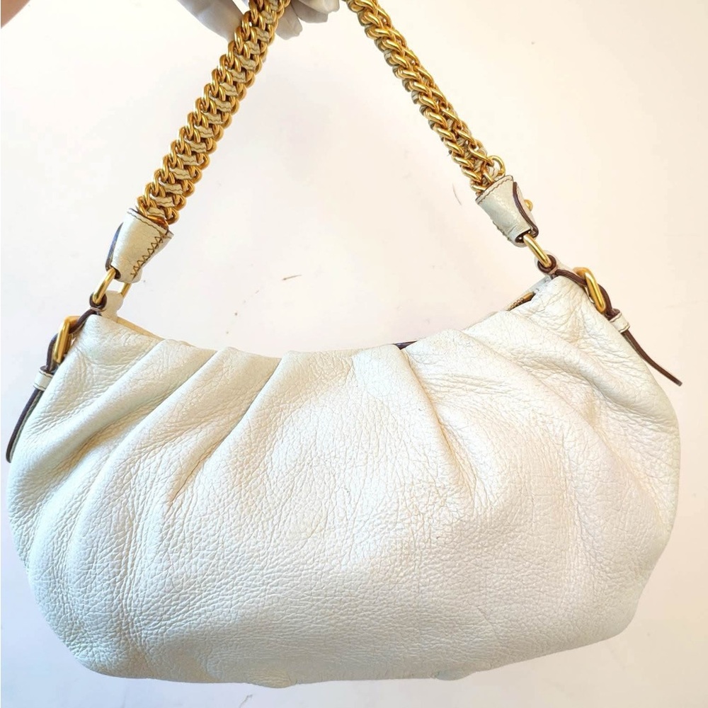 Prada White Leather Shoulder Bag with Gold Chain - Picture 9 of 11
